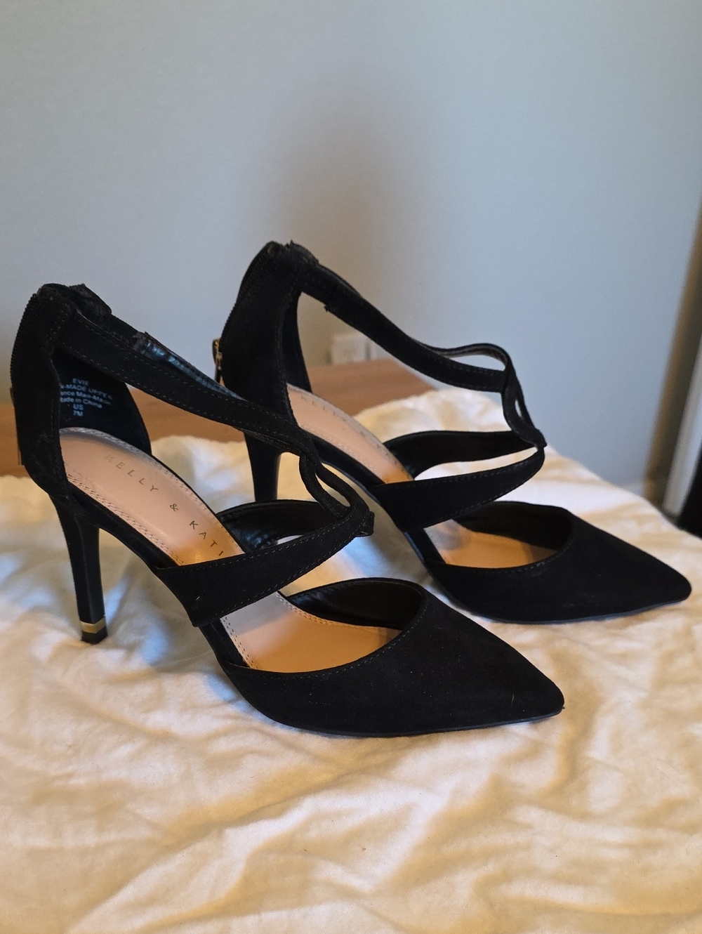 Kelly & Katie Black Suede Pointed Strappy Stiletto Heels